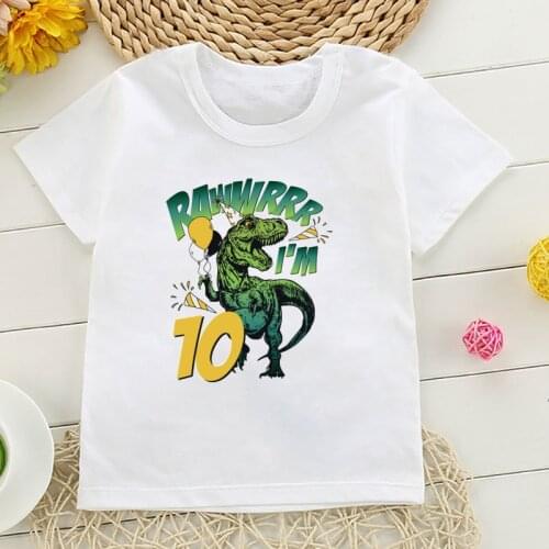 T-shirt for boys funny dinosaur graphics 10th birthday print for kids birthday gift clothing summer casual cute boys tshirt tops