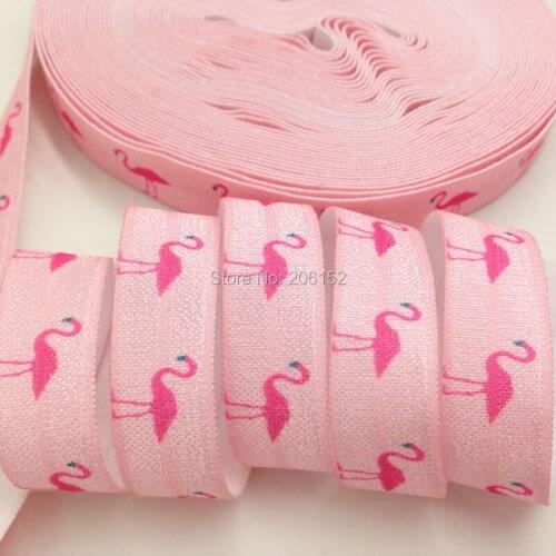 Hot Sale Pink Flamingo Fold Over Elastic 5/8" Flamingoes Pink FOE Ribbon for Girls Headwear DIY Hair Accessories 10yard/lot