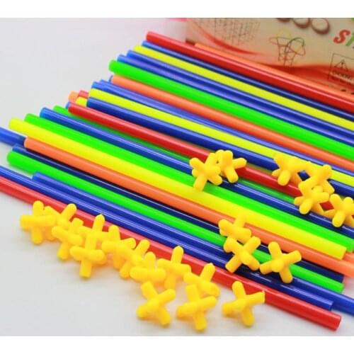 4D DIY Straw Building Blocks Plastic Construction Assembly Blocks Educational Toys for Children Gift Straws and Connectors