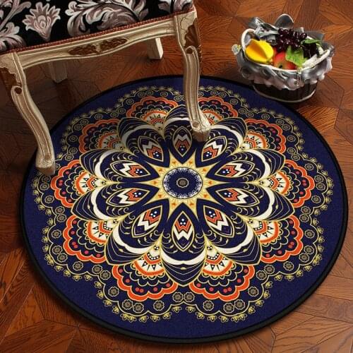 National Style Round Bedroom Mat Home Decoration Parlor Area Rug Flannel Non-slip Chair Mat Floor Rug Mandala Living Room Carpet