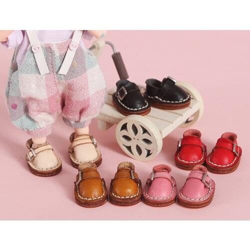 OB11 doll shoes are suitable for 1/12 size GSC plain P9 size versatile flat shoes day buckle cow leather shoes doll accessories