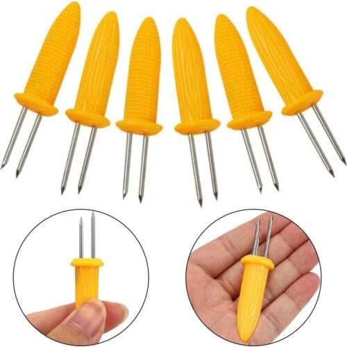 Stainless Steel Corn Fork With Plastic Handle 6/8/10 PCS BBQ Accessories Portable Barbecue Fork Fruit Pitchfork