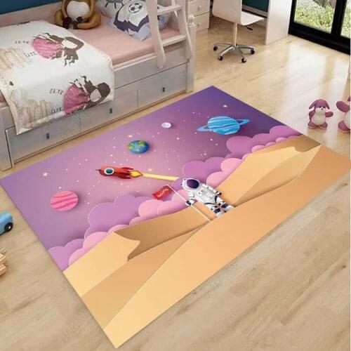 Cartoon Rocket Astronaut 3D Carpet Kids Room Space Flannel Floor Mat Teen Room Rug Cute Crawling Play Mat Bedside Carpet