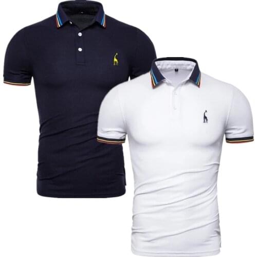 2020 Brand Quality 2 Pieces /Lot Polos Men Solid Slim Fit Deer Embroidery Polo Shirt Men Casual Business Polo Giraffe Mens Tops