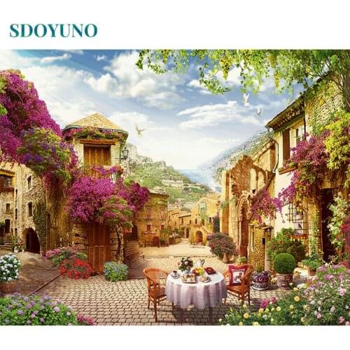 SDOYUNO Oil Paint By Numbers Kits Scenery Painting By Numbers On Canvas Frameless 60x75cm Landscape Hand Painting DIY Home Decor