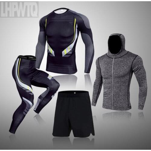 Running 4-piece set Mens Training Sportswear Set Gym Fitness Compression Sport Suit Jogging Tight Sports Wear Clothes 3XL Male
