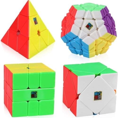 Moyu Speed Cube Bundle Megaminx Pyramid Skew Square-1 Stickerless Magic Cube Puzzle Twist Toy 4pcs Pack together Multi-Color ABS