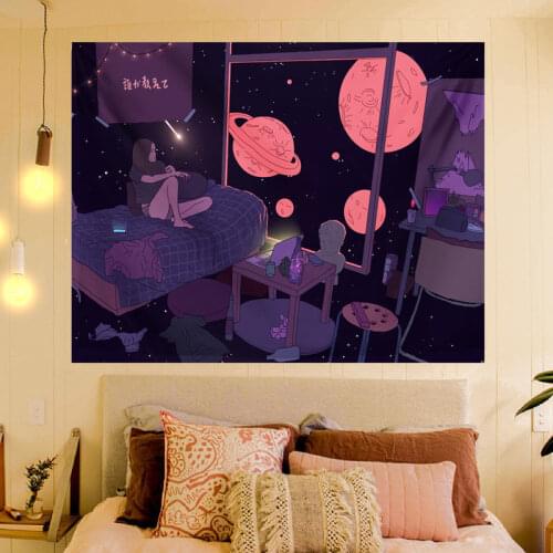 Japanese Style Psychedelic Aesthetic Tapestry Wall Hanging Kawaii Decor Starry Night Space Tapestry Home Wall Tapestries Korean