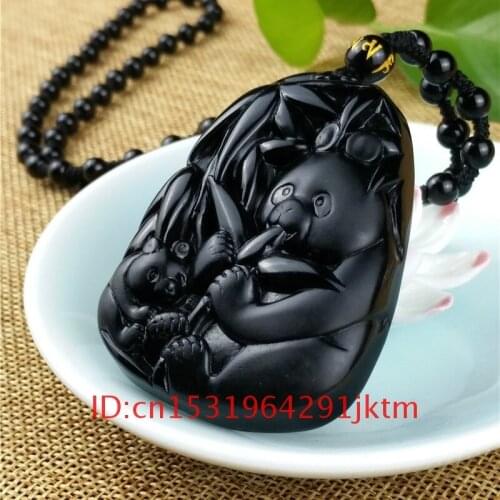 Natural Jade Black Obsidian Fashion Women Charm Beads Gifts for Jewelry Chinese Panda Pendant Amulet Necklace