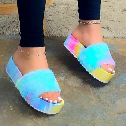Miaoguan Autumn Women Fashion All-match Thick-soled Slides Shoes Woman Platform Color Printing Sandals Outdoor Casual Slippers