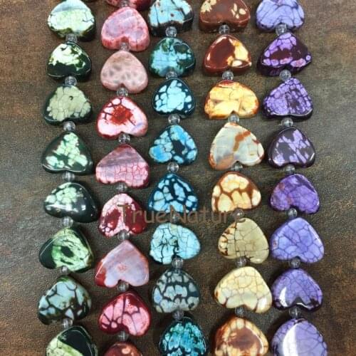 Natural Mix Colors Heart Shape Slab Nuggets Beads Loose Dragon Vein Agates Quartz Charm Necklace Bracelet In 16*18 mm BE7580