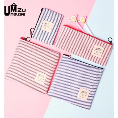 Pencil Purse Document Storage Bag Pouch Wallet Cosmetic Striped Case Organizer Home Office School Pen Desktop Table Organization