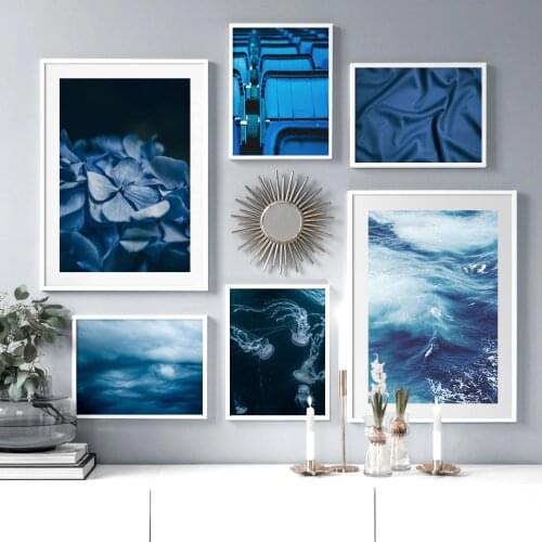 Blue Flower Sky Sea Jellyfish Wall Art Canvas Painting Nordic Posters And Prints Landscape Wall Pictures For Living Room Decor