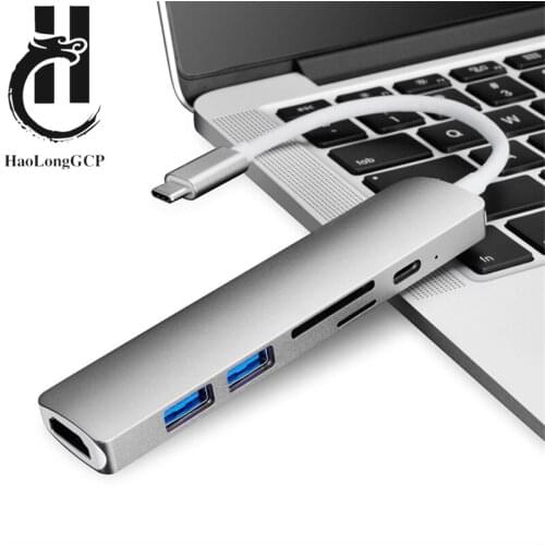 Mini Portable 6-in-1 USB Type-c Hub Multifunction 4K HDMI Output with Card Reader USB 3.0 HUB for Nintendo Switch Phone Laptop