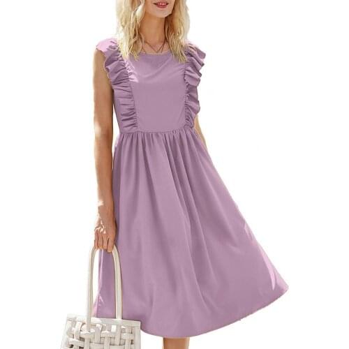 Casual Women Dress Exquisite Retro Stylish Ruffle Sleeveless Slim Lady Solid Color Loose Summer Dress платье летнее женское 2021