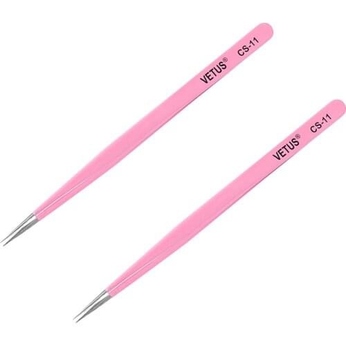 VETUS Makeup Professional Eyelash Tweezers 3D 6D Volume Eyelash Extension Tweezer Eyebrow Tweezers VETUS Pink Color