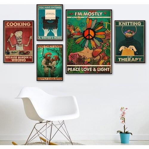 Psychological Pot Head Self-adhesive Painting I Am Mainly Peace Love and Light Posters Healthy Retro Posters Home Decoration