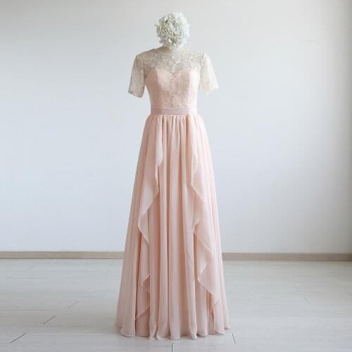 Pink Chiffon Lace Cap Sleeves Floor-Length A-Line Mother Of The Bride Dresses Custom Made