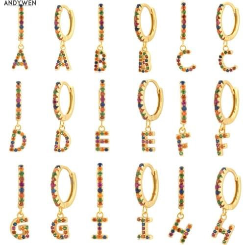 ANDYWEN 925 Sterling Silver Summer 26 Letter Rainbow CZ Charm Initial Alphabet Pendiente Drop Earring 2021 Women Fine Jewelry