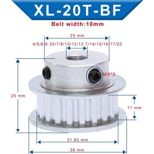 XL 20 T Timing Pulley Bore 4/5/6/14/20 mm Teeth Pitch 5.08 mm Aluminum Pulley Wheel Teeth Width 11 mm For 10 mm XL Timing Belt