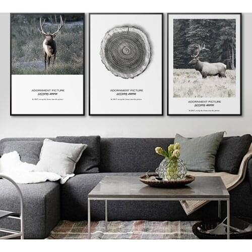 Nordic Elk Landscape Photo Wall Black-And-White Animal Living Room Artistic Conception Decoration Picture Canvas Painting