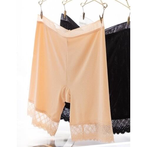 Womens Summer Lace Safety Short Panties Ice Silk Breathable Underpant Seamless Big Size Ladies Short Pants Boxer Cozy 2pcs