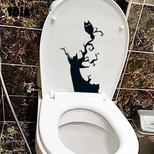 YOJA 14.9X21.7CM Black Owl Standing On The Branch Creative Toilet Decal Home Decor Wall Sticker T5-0599