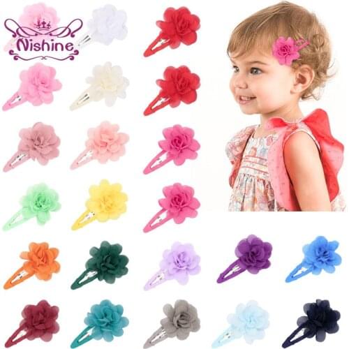 Nishine 10pcs/lot Solid Color Handmade Flowers Toddler BB Clips Fashion Baby Bangs Hairpins DIY Children Headwear Birthday Gifts