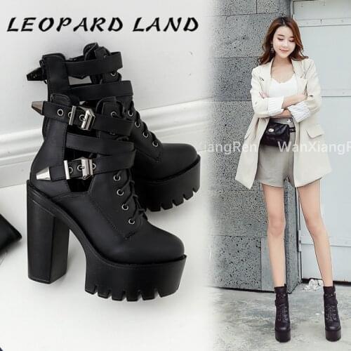 LEOPARD LAND 2020 New Super High Heels ankle Boots Real Shot Spot Thick With Belt Buckle Ankle Boots Platform Women .JXQ-518-1