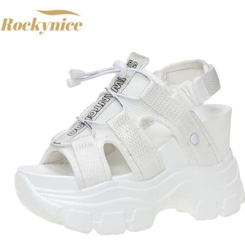 Platform Sandals Women New 2021 Summer Breathable Wedges 11CM High Heel Ladies Mesh Sneakers Black Chunky Shoes Sandalias Mujer