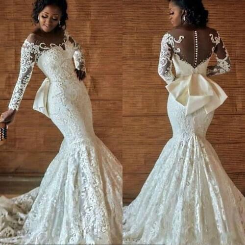 Vintage Plus Size South African Full Lace Mermaid Wedding Dresses Appliques Bridal Gowns Abendkleider Vestidos de novia