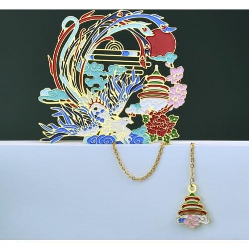 1pc Kawaii Dragon Phoenix Crane Bookmark Cute Pendant Metal Art Pattern Book Mark Page Folder Office School Supplies Stationery
