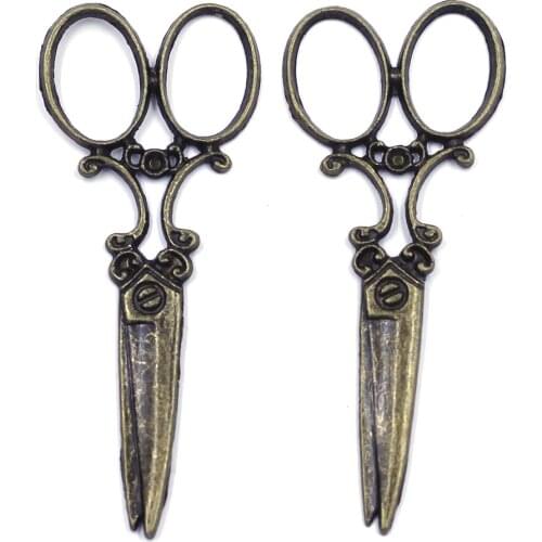 10Pcs Pendants Scissors Cute Zinc Metal Alloy Bronze Tone Jewelry DIY Findings Charms 6x2.5cm