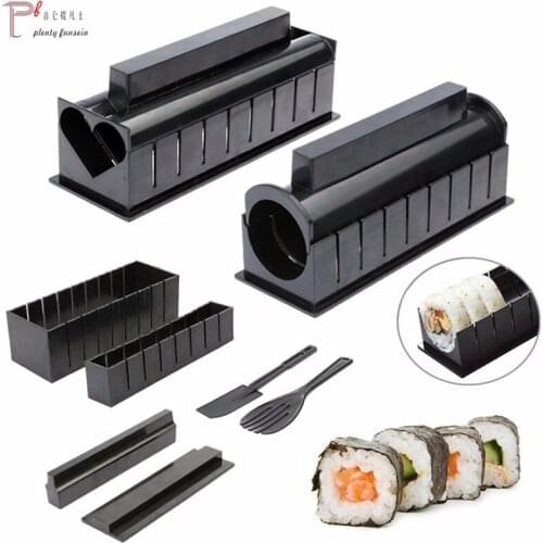 10 Pcs/set Plastic Sushi Maker Set Onigiri Mold Kits DIY Kitchen Safety Roller Bento Rice Paddle Accessories Tools