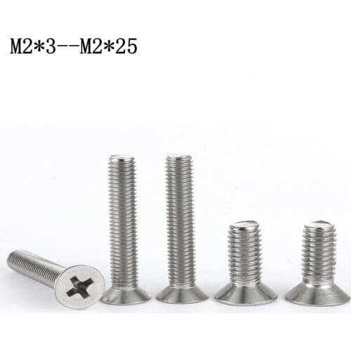 10pcs Stainless steel cross countersunk head screw flat head screw M2 bolt M2*3--M2*25