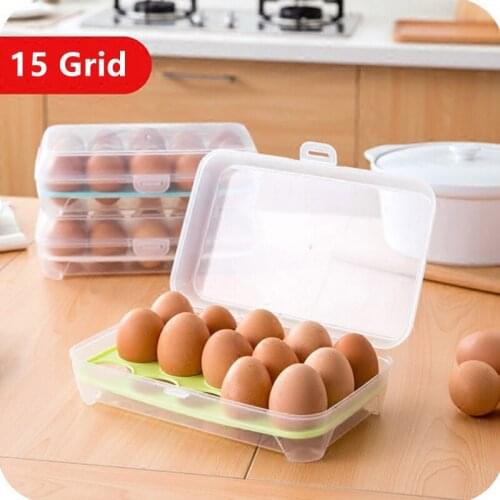 15 Grid Egg Storage Box Container Portable Plastic Egg Rack Refrigerator Food Box Picnic Storage Box Kitchen Organization Box