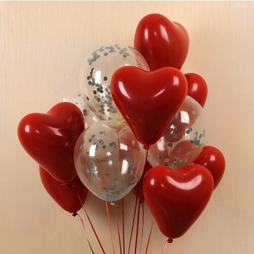 20pcs/set Ruby Red Love Heart Latex Balloons Mix Transparent Confetti Balloon For Wedding Birthday Valentines Party Decor Globos