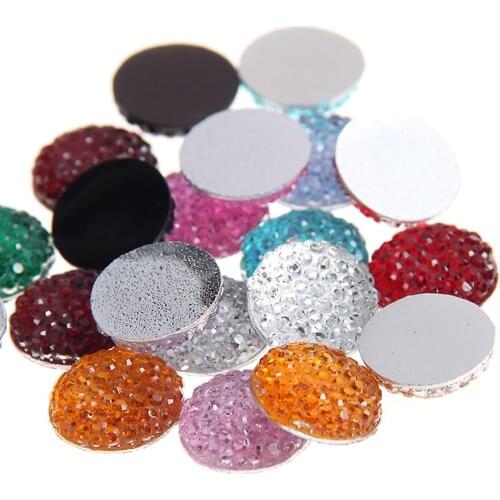 8mm-14mm Round Glue On Resin Beads Imitation Flatback Scrapbooking Crafts Non Hotfix Rhinestones DIY Bags Clothes Embellishment
