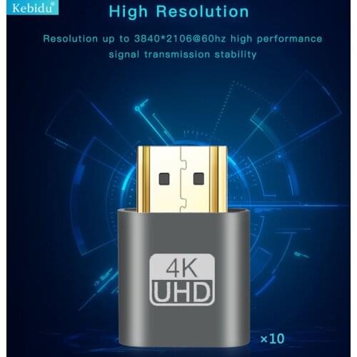 Kebidu 10pcs/lot HD HDMI-compatible Adapter VGA Virtual Display Plug Adapter Virtual Emulator DDC EDID Support Video Card