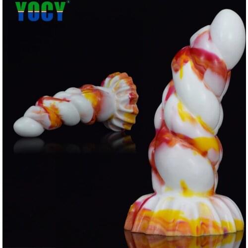 YOCY 2021 New Huge Anal Plug Colorful Silicone Bumps Fantasy Dildo Thick Curve Sex Toy For Women Men Suction Cup ButtPlug FE255