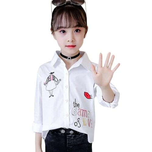 Girls White Blouse Cartoon Pattern Shirt For Girls Casual Childrens Shirt For Girls Spring Autumn Childrens Clothes For Girls