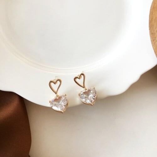Girls Big Cubic Zircon Love Indian Earrings Sweet Shiny Heart Earrings