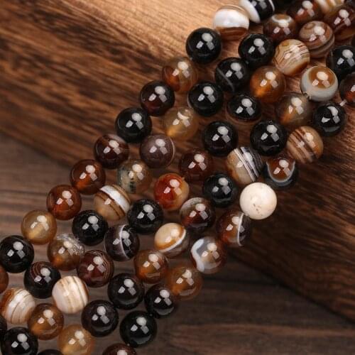 Natural Stone Beads For Jewelry DIY Stripes Agat Making Bracelet Necklace Round Crystal 4 6 8 10 12 mm Wholesale Strand 15