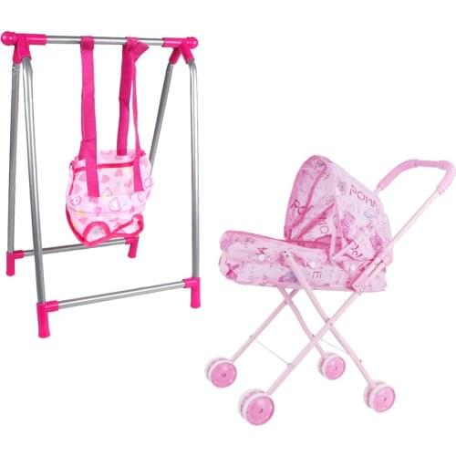 Nursery Room Furniture Decor - ABS Baby Doll Infant Stroller Swing Kit for 9-12inch Reborn Doll for Mellchan Doll Accessories