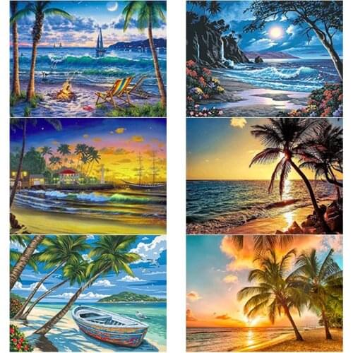 DIY 5D Diamond Painting Sunset Beach Diamond Embroidery Sea View Cross Stitch Mosaic Full Round/Square Drill Art Home Decor Gift