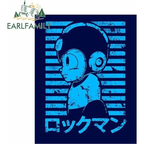 EARLFAMILY 13cm x 10.1cm Anime Car Door Protector for Rockman Car Sticker Refrigerator Decal Personality Waterproof Sunscreen
