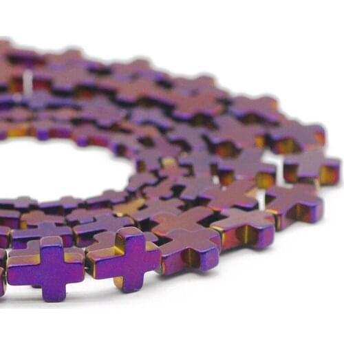 Jesus Cross Shape Purple 4x6/6x8/8x10MM Hematite Natural Stone Spacer Loose Beads For Jewelry Making DIY Bracelet Accessories