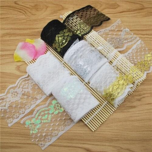 Polyester Silve Black Gold Lace Trim Fabric Sewing Accessories Cloth Wedding Decora Dress Ribbon Craft Supplies 6cm 200y L204