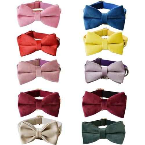 Fannelette BowTie Dog Collar Personalized Luxury Designer Velvet Engraved Pet Name Retailing Pet Supplies Puppy Accessories