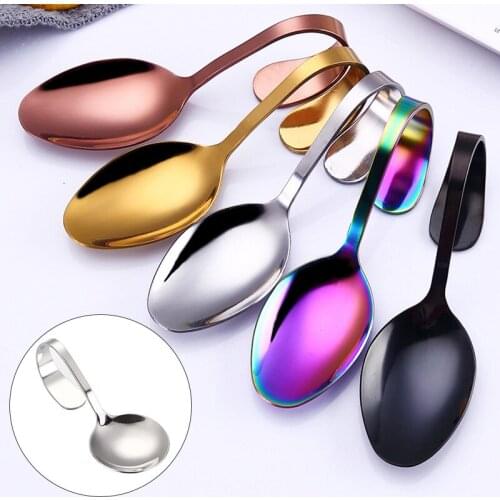 Bent Spoon Curved Handle Tableware Buffet Meal Jam Scoop Cafeteria Public Service Spoon Stainless Steel Curved Handle Spoon